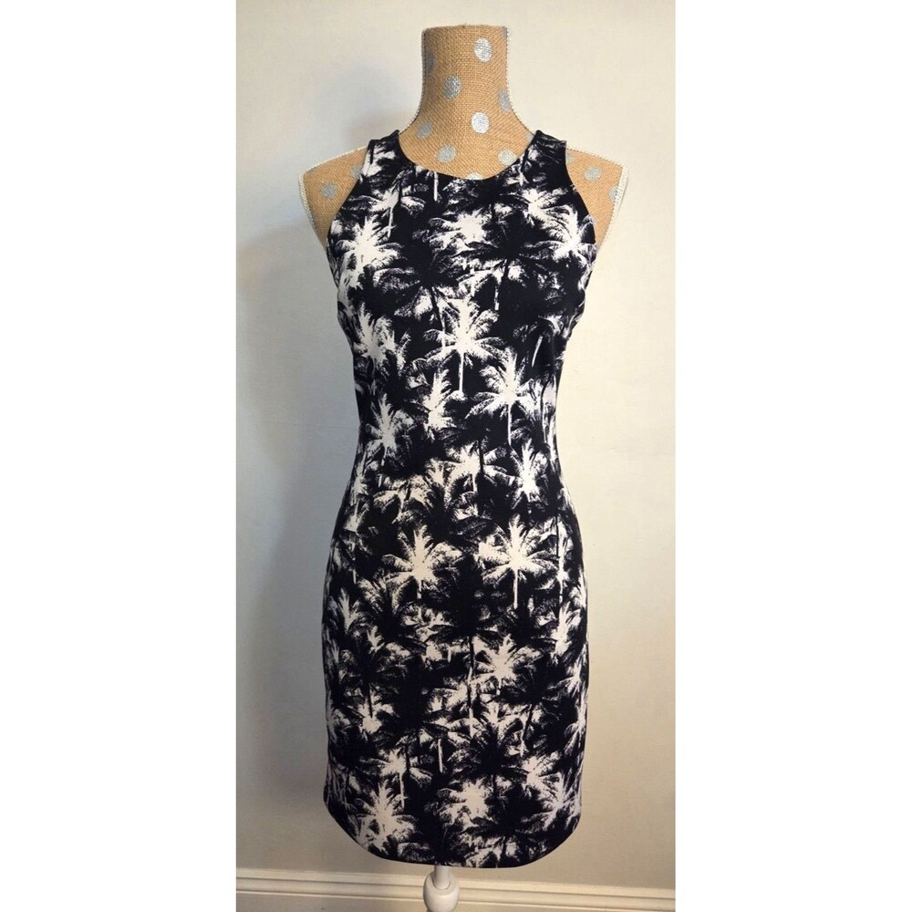 GUESS Scuba Bodycon Palm Tree Tank Dress MEDIUM Club Racerback Aloha Tropical